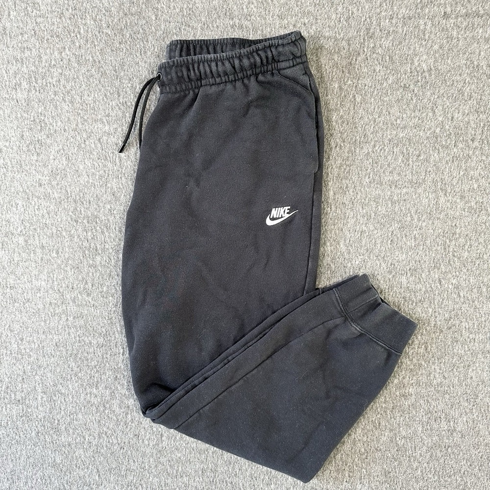 Nike Joggers Sweatpants Mens Large Black‎ Swoosh Logo Drawstring Fleece - Picture 2 of 4